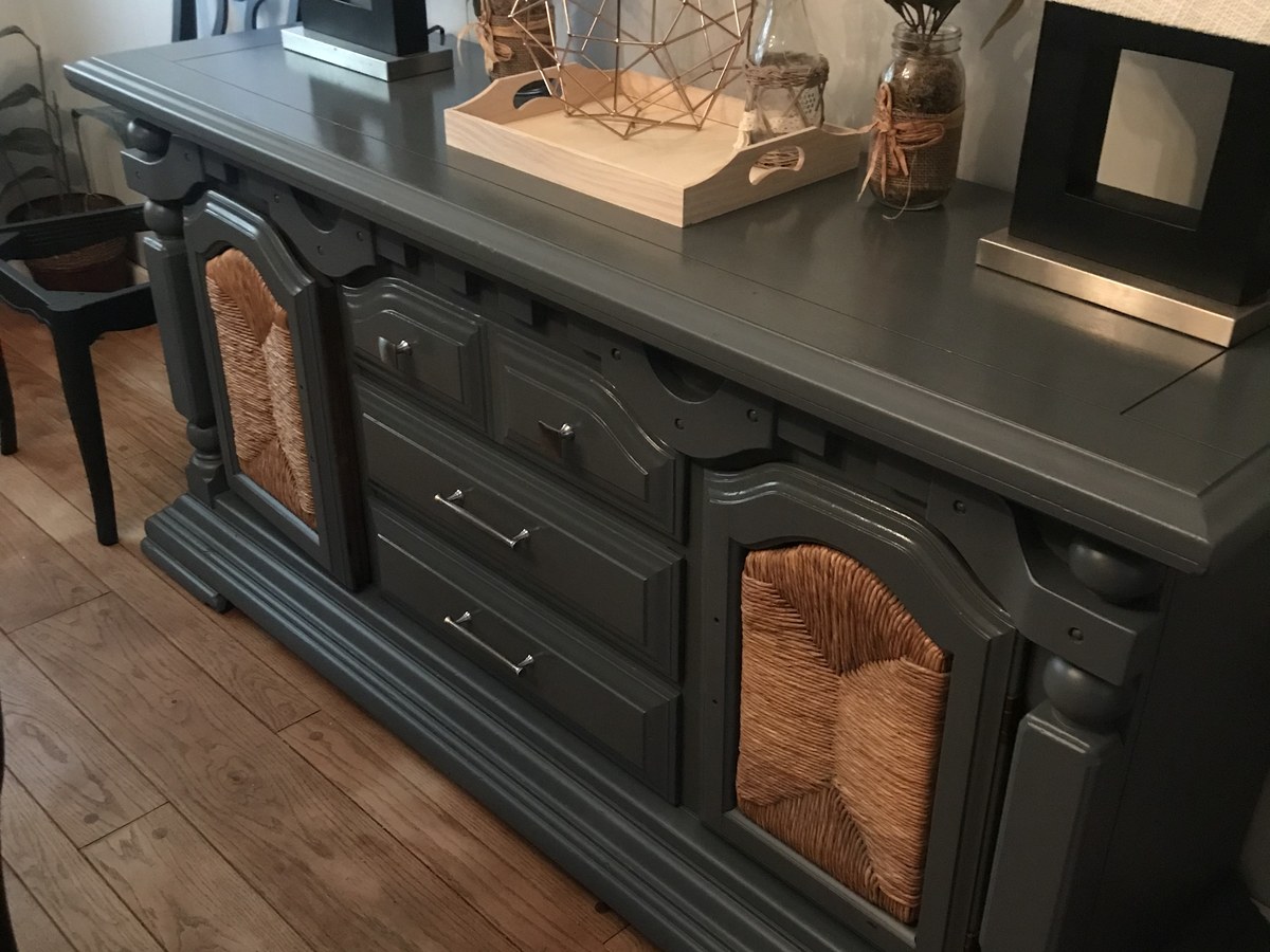 A sideboard finished in dark grey